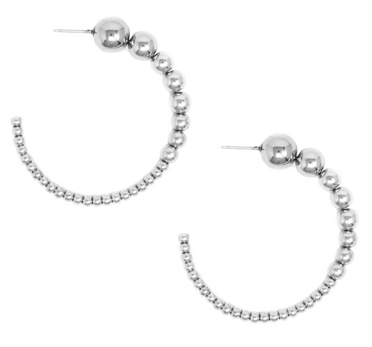 Beaded Hoop Silver Earrings