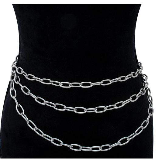 Chain Link 3 Layer Hook Belt Silver