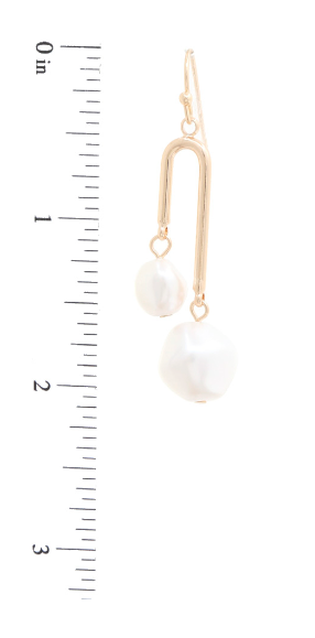 Double Pearl Bead U Shape Dangling Earrings