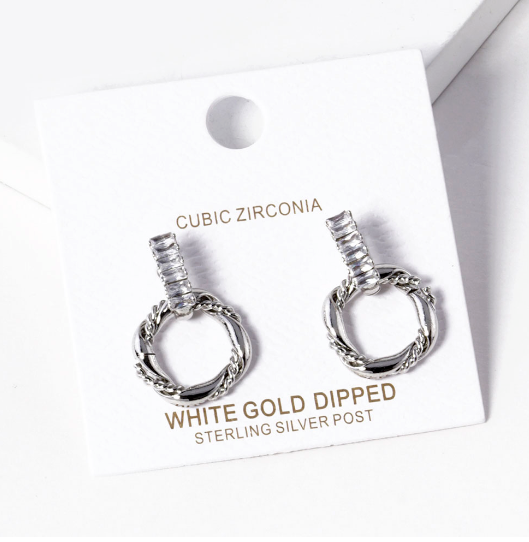 White Gold Dipped Cubic Zirconia Earrings