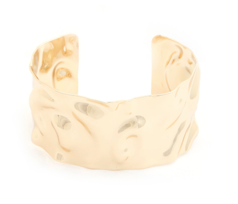 Wide Hammered Gold Metal Cuff Bracelet