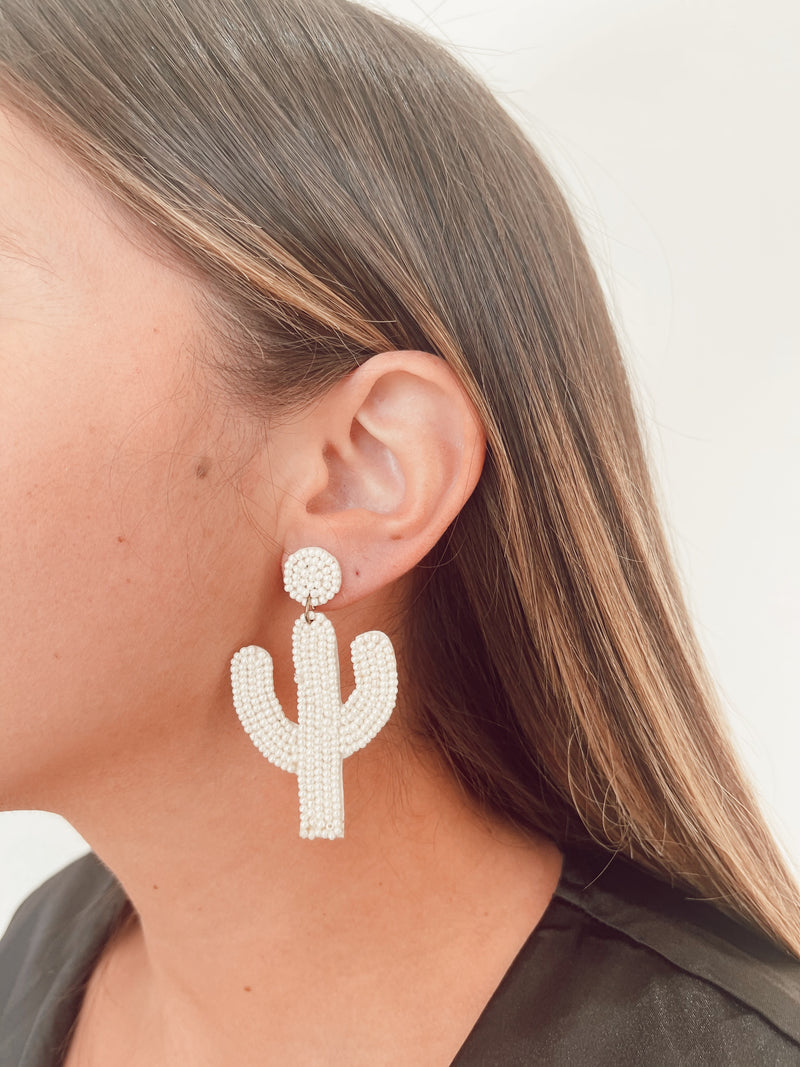 White Cactus Earrings